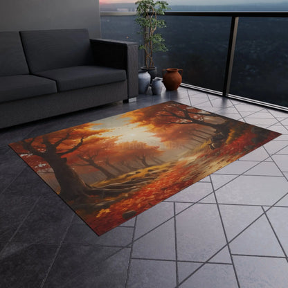Fall Forest Outdoor Rug | Cozy Patio Decor Autumn Welcome Mat Garden Area Rug Boho Home Accent Seasonal Outdoor Decor
