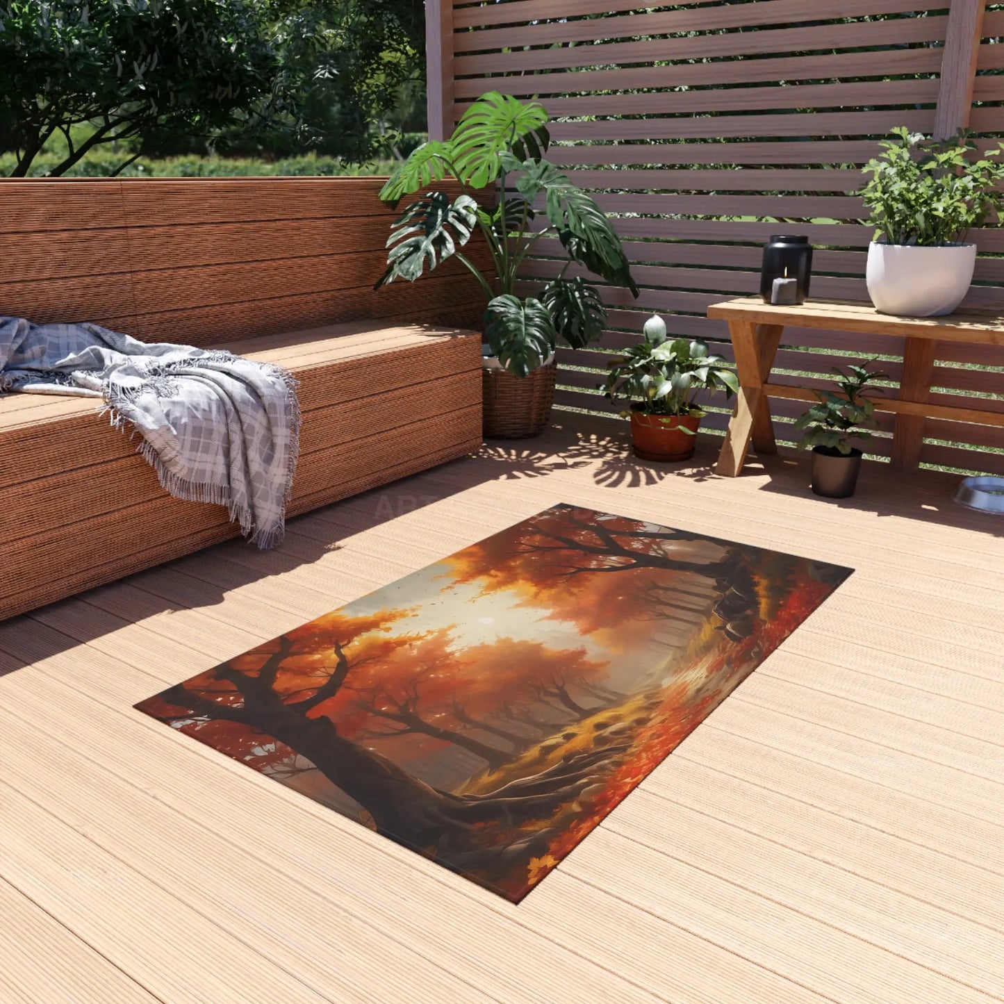 Fall Forest Outdoor Rug | Cozy Patio Decor Autumn Welcome Mat Garden Area Rug Boho Home Accent Seasonal Outdoor Decor