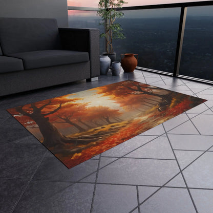 Fall Forest Outdoor Rug | Cozy Patio Decor Autumn Welcome Mat Garden Area Rug Boho Home Accent Seasonal Outdoor Decor