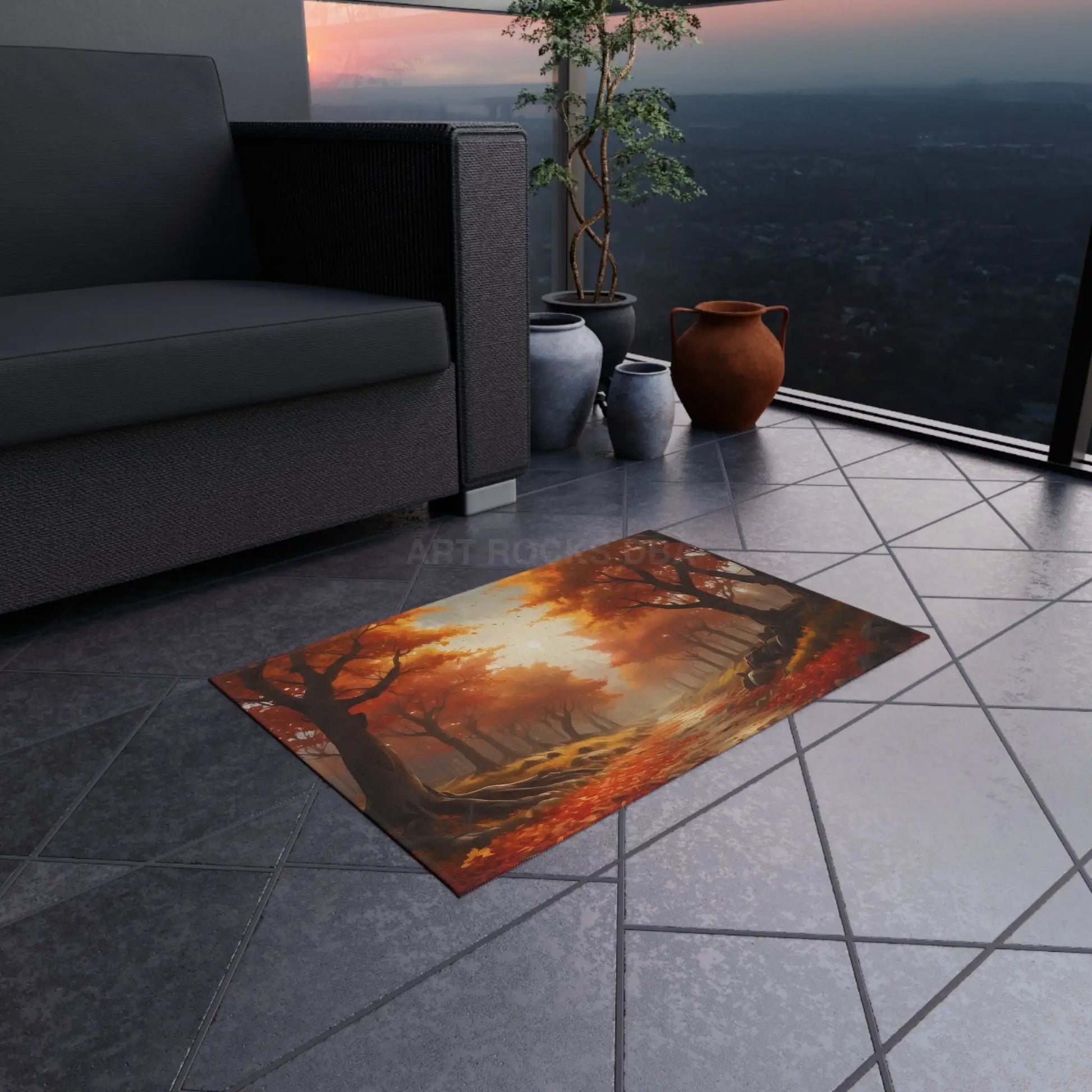 Fall Forest Outdoor Rug | Cozy Patio Decor Autumn Welcome Mat Garden Area Rug Boho Home Accent Seasonal Outdoor Decor