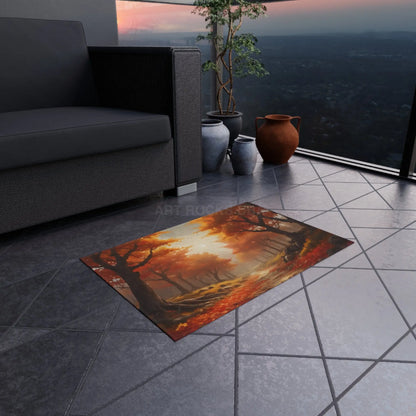 Fall Forest Outdoor Rug | Cozy Patio Decor Autumn Welcome Mat Garden Area Rug Boho Home Accent Seasonal Outdoor Decor