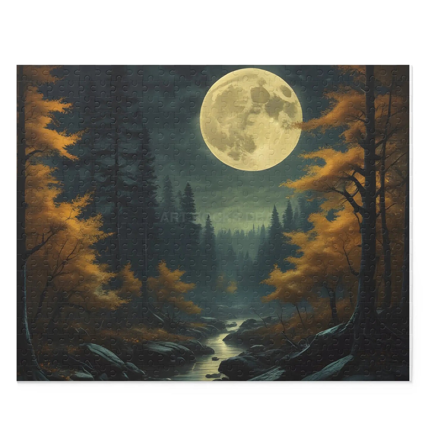 Fall Full Moonlit Forest Puzzle — Scenic 120/252/500-Piece Jigsaw - 20’’ × 16’’ (500 pcs) - Puzzle