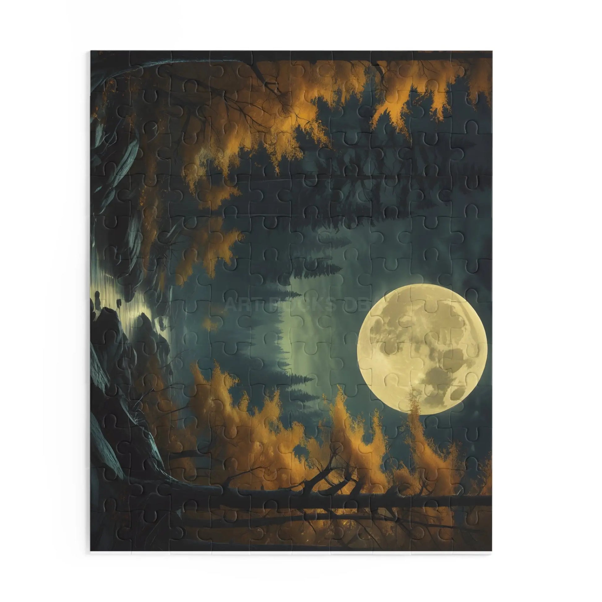 Fall Full Moonlit Forest Puzzle — Scenic 120/252/500-Piece Jigsaw - Puzzle