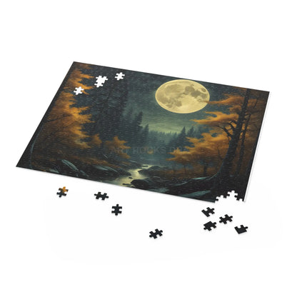 Fall Full Moonlit Forest Puzzle — Scenic 120/252/500-Piece Jigsaw - Puzzle