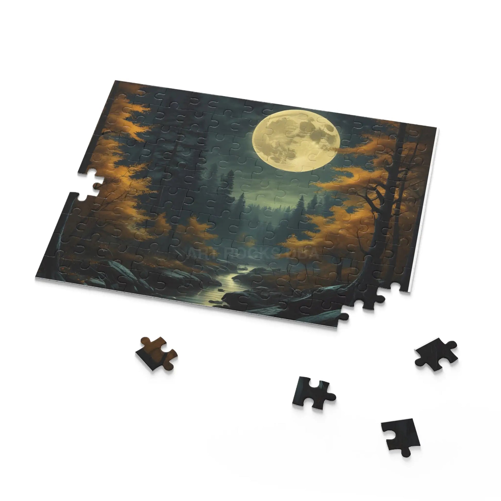 Fall Full Moonlit Forest Puzzle — Scenic 120/252/500-Piece Jigsaw - Puzzle