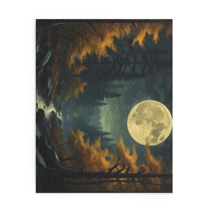 Fall Full Moonlit Forest Puzzle — Scenic 120/252/500-Piece Jigsaw - Puzzle