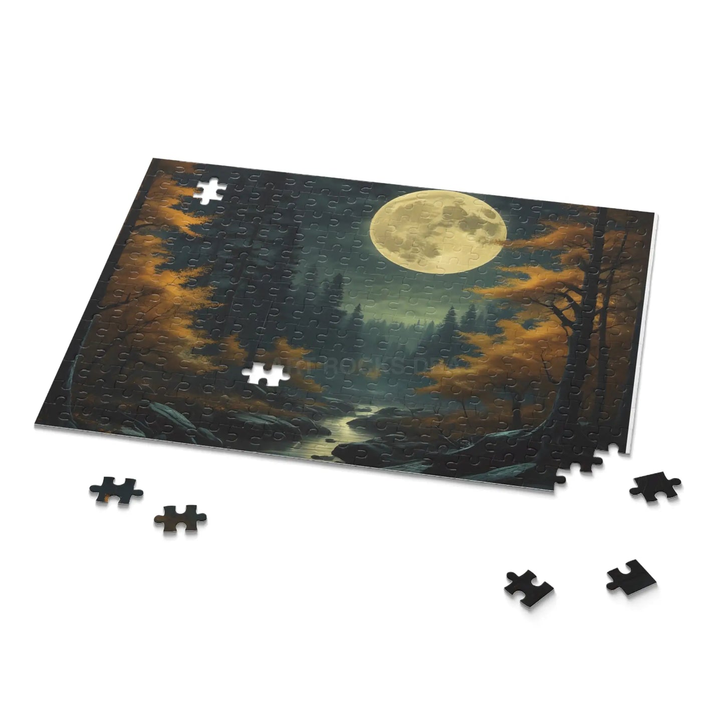 Fall Full Moonlit Forest Puzzle — Scenic 120/252/500-Piece Jigsaw - Puzzle