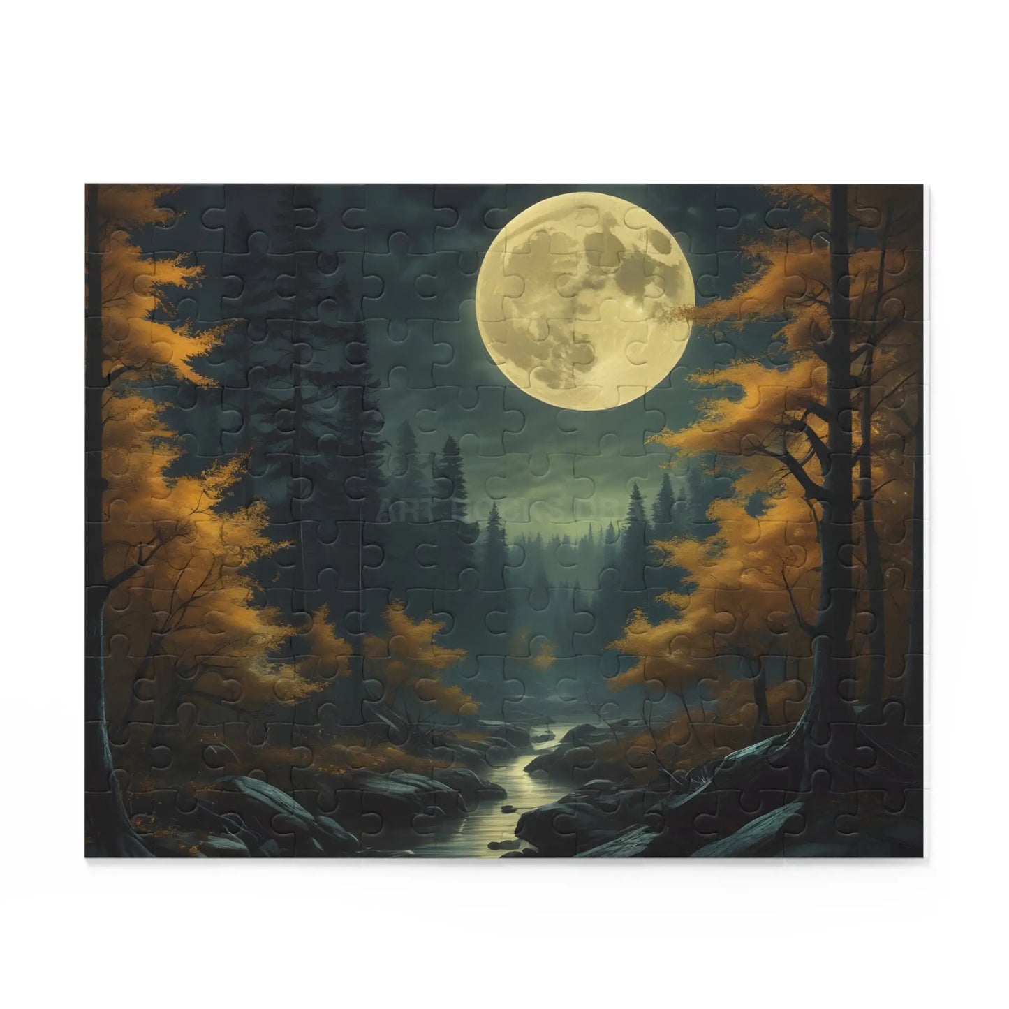 Fall Full Moonlit Forest Puzzle — Scenic 120/252/500-Piece Jigsaw - Puzzle