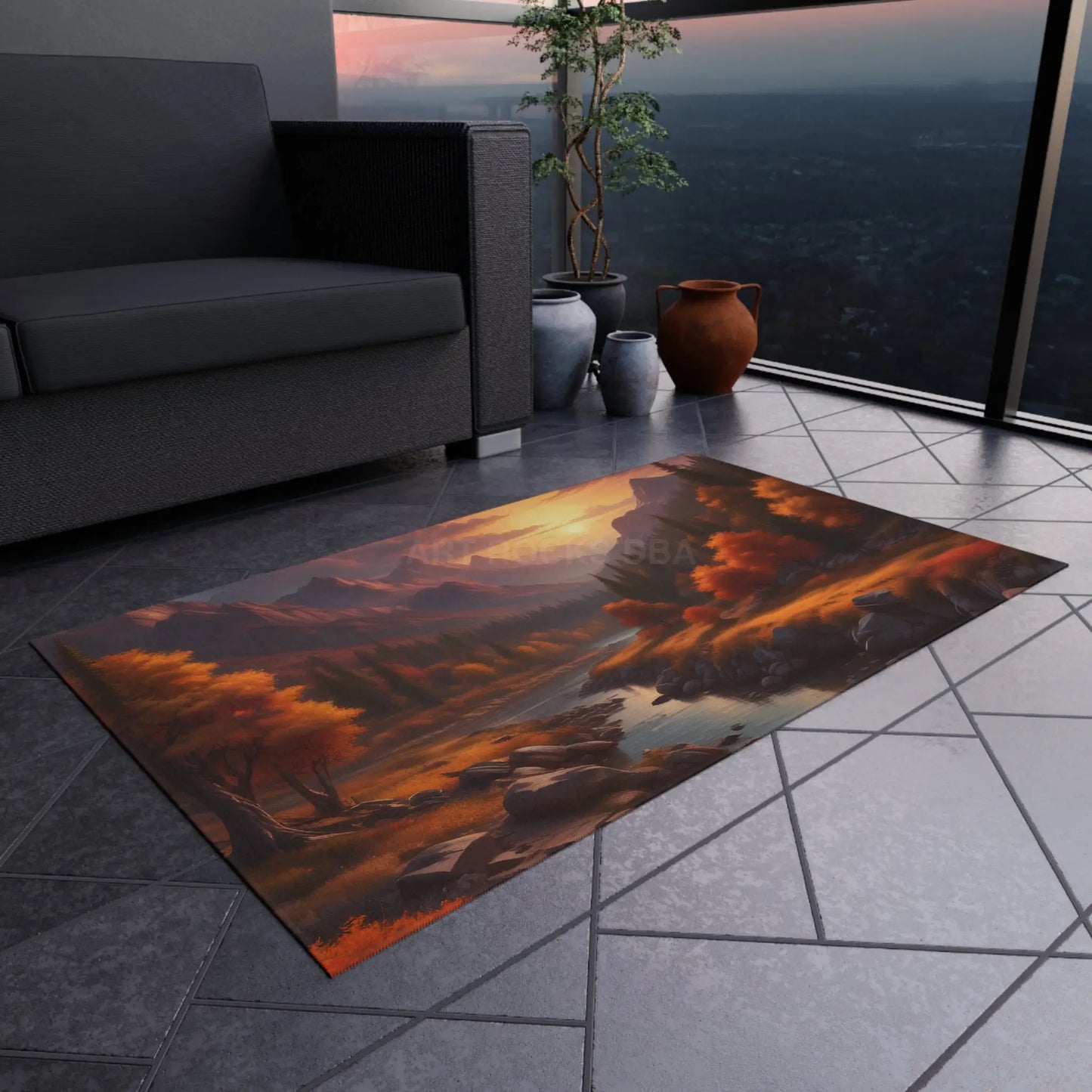 Fall Mountain Escape Outdoor Rug | Nature Themed Mat Patio Decor Garden Accessory Camping Essentials Outdoor Events