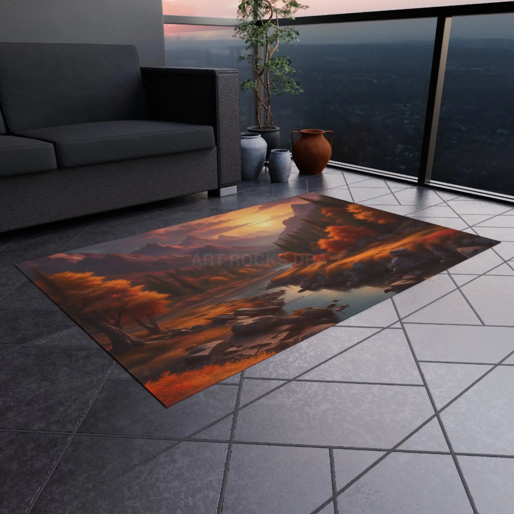 Fall Mountain Escape Outdoor Rug | Nature Themed Mat Patio Decor Garden Accessory Camping Essentials Outdoor Events