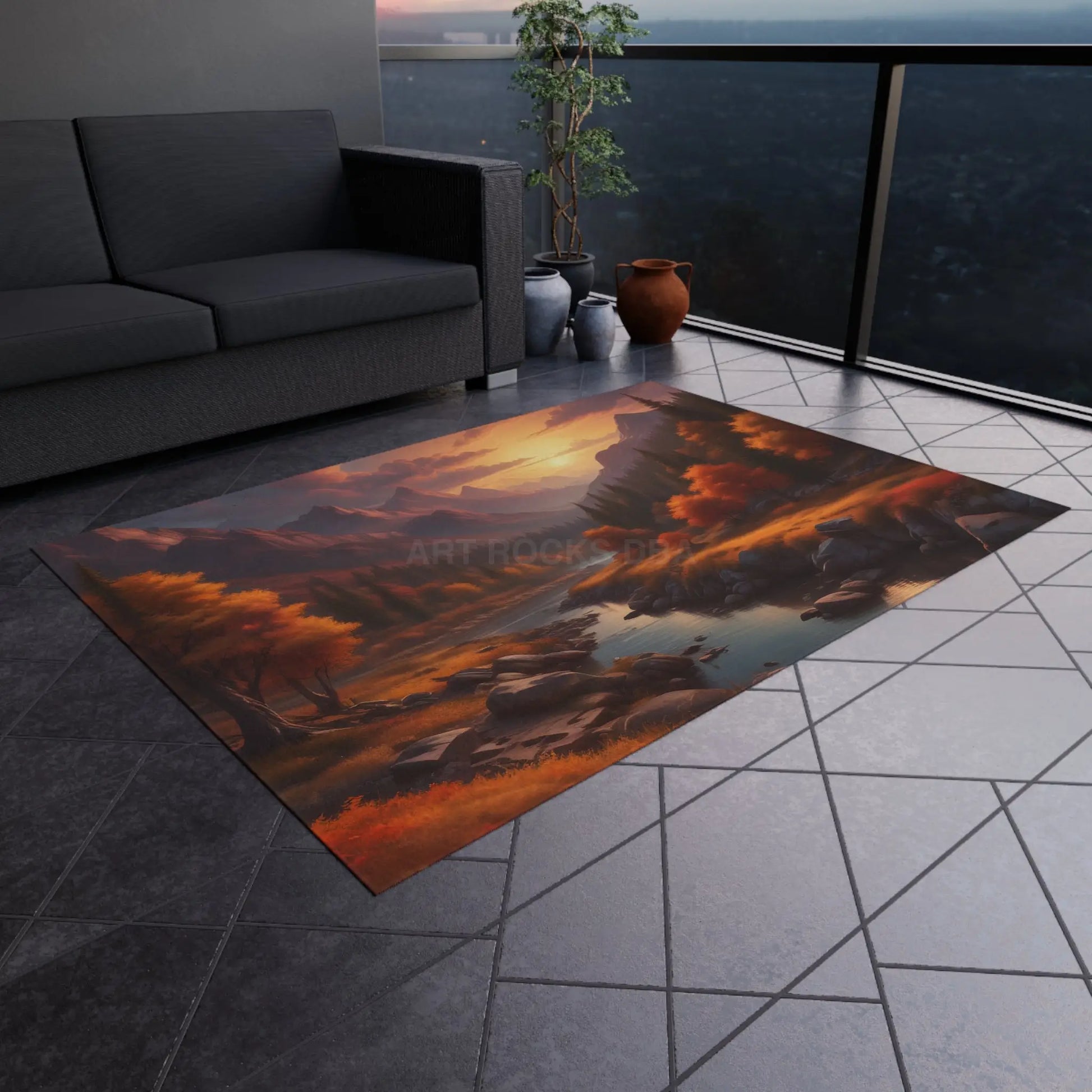 Fall Mountain Escape Outdoor Rug | Nature Themed Mat Patio Decor Garden Accessory Camping Essentials Outdoor Events