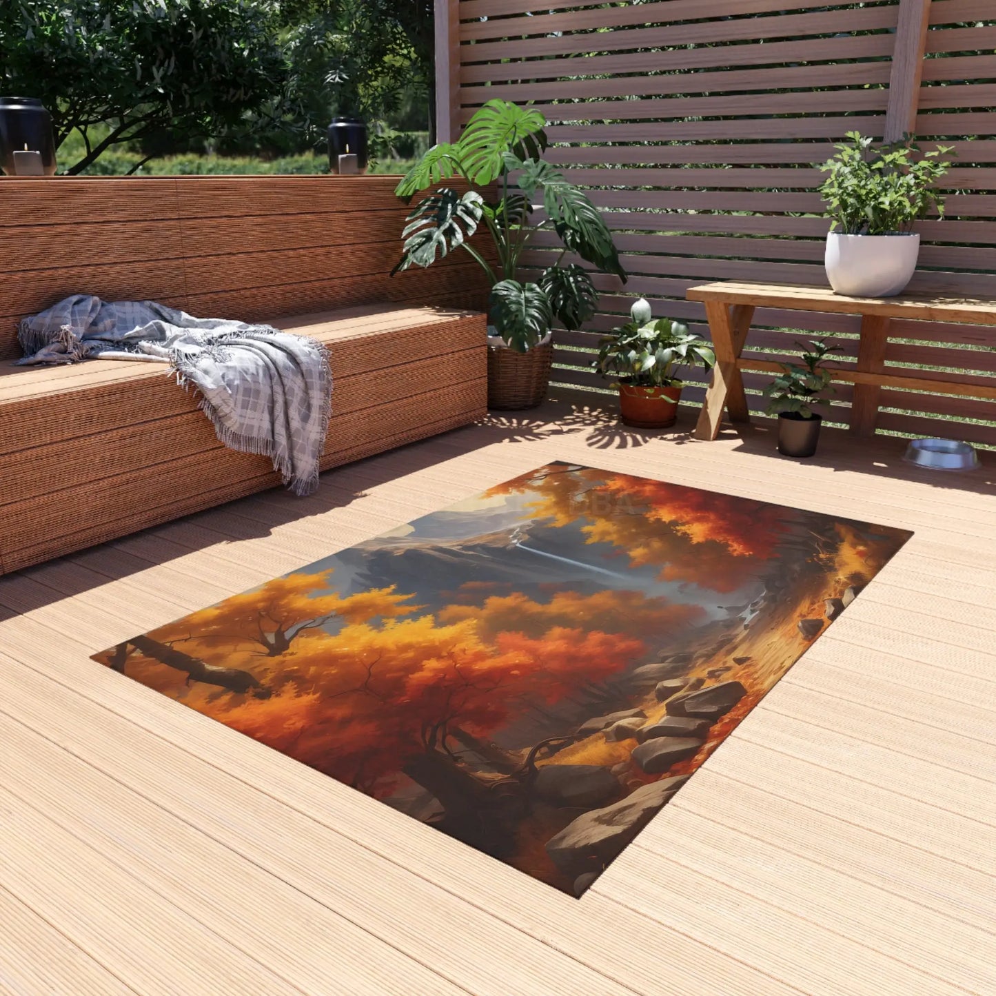 Fall Trees Autumn Landscape Outdoor Rug Nature Decor Patio Mat Camping Accessory Fall Home Decoration Outdoor Gathering