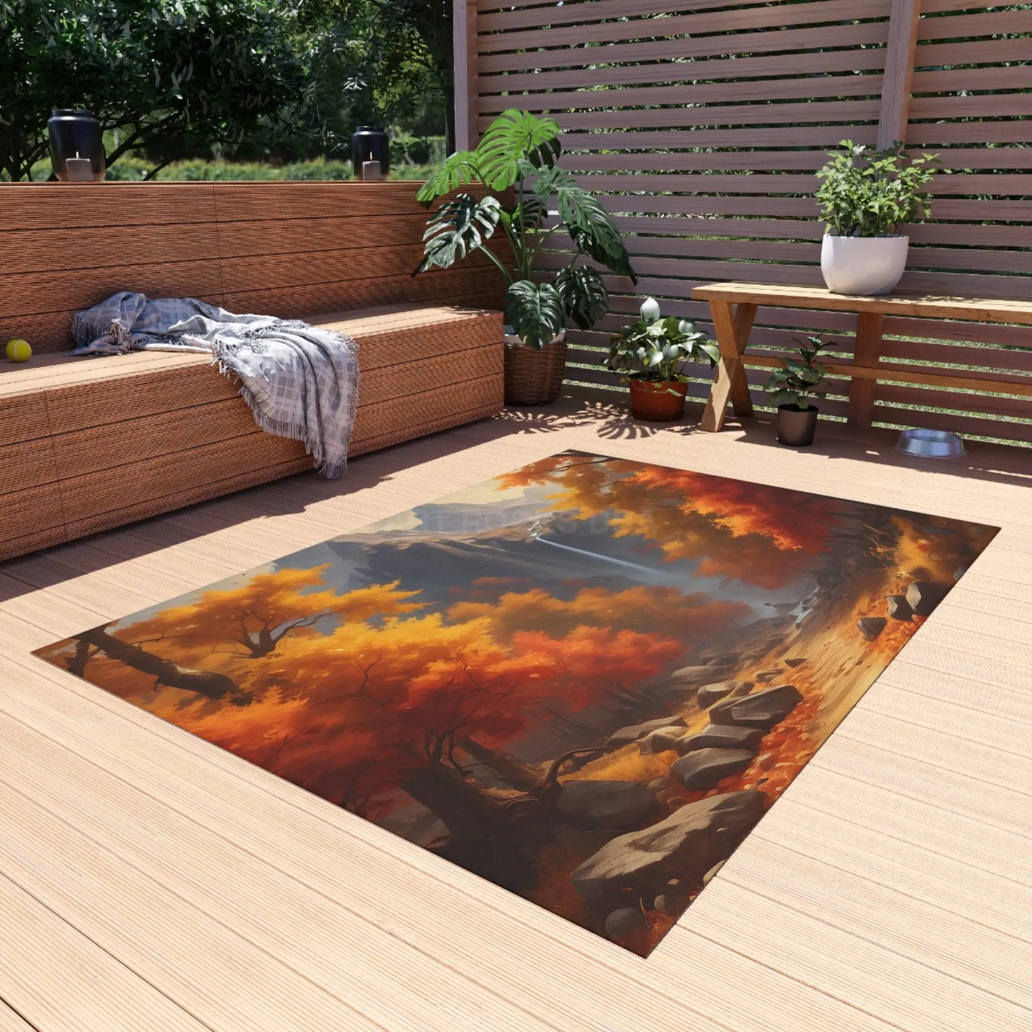 Fall Trees Autumn Landscape Outdoor Rug Nature Decor Patio Mat Camping Accessory Fall Home Decoration Outdoor Gathering