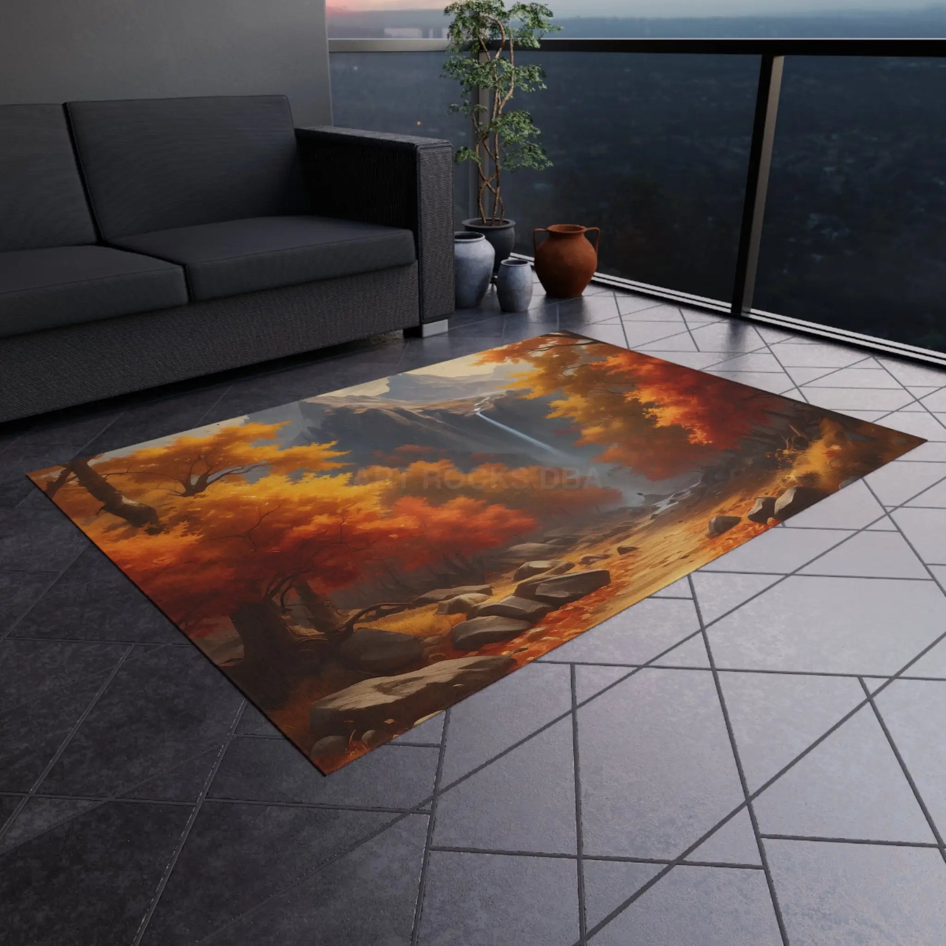 Fall Trees Autumn Landscape Outdoor Rug Nature Decor Patio Mat Camping Accessory Fall Home Decoration Outdoor Gathering