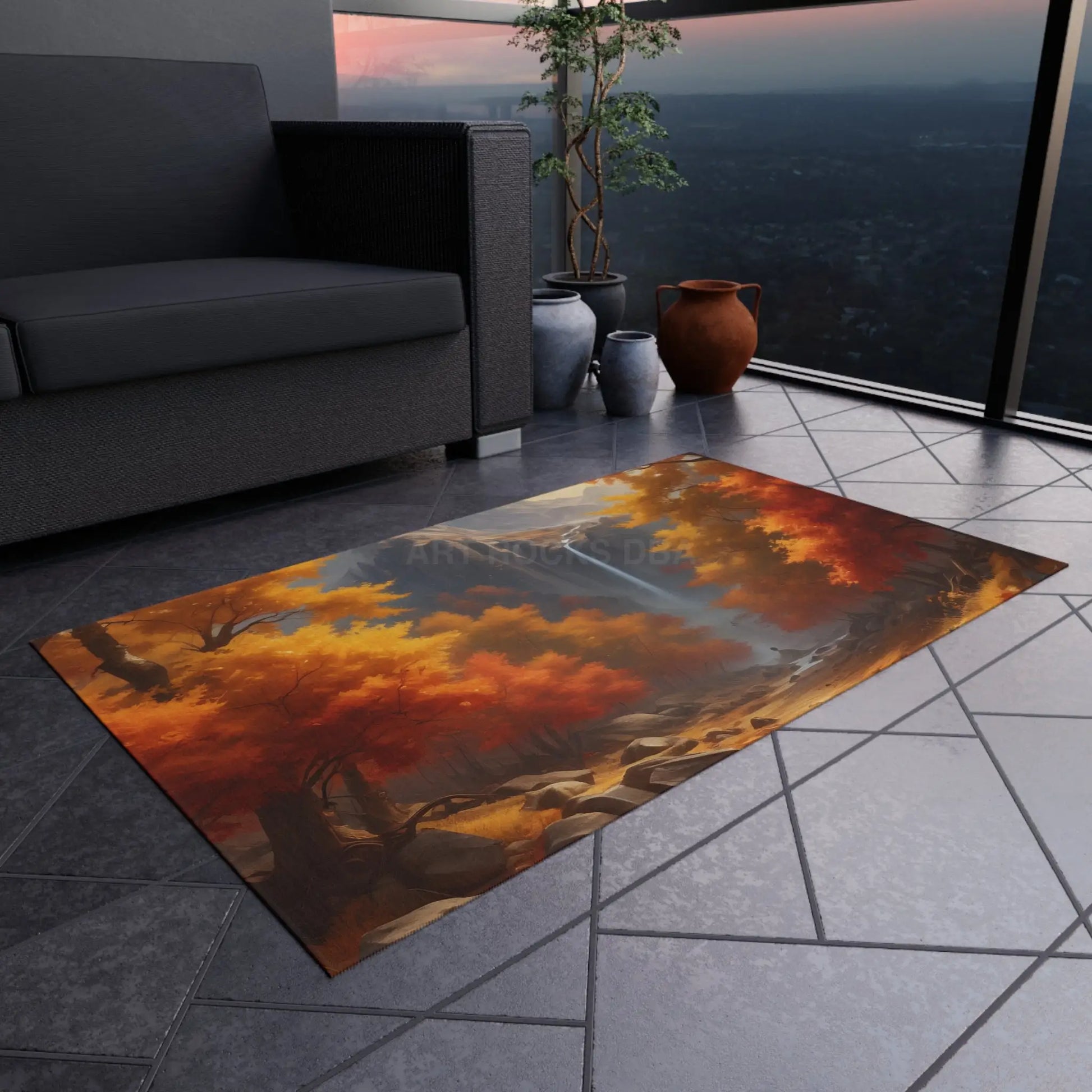 Fall Trees Autumn Landscape Outdoor Rug Nature Decor Patio Mat Camping Accessory Fall Home Decoration Outdoor Gathering