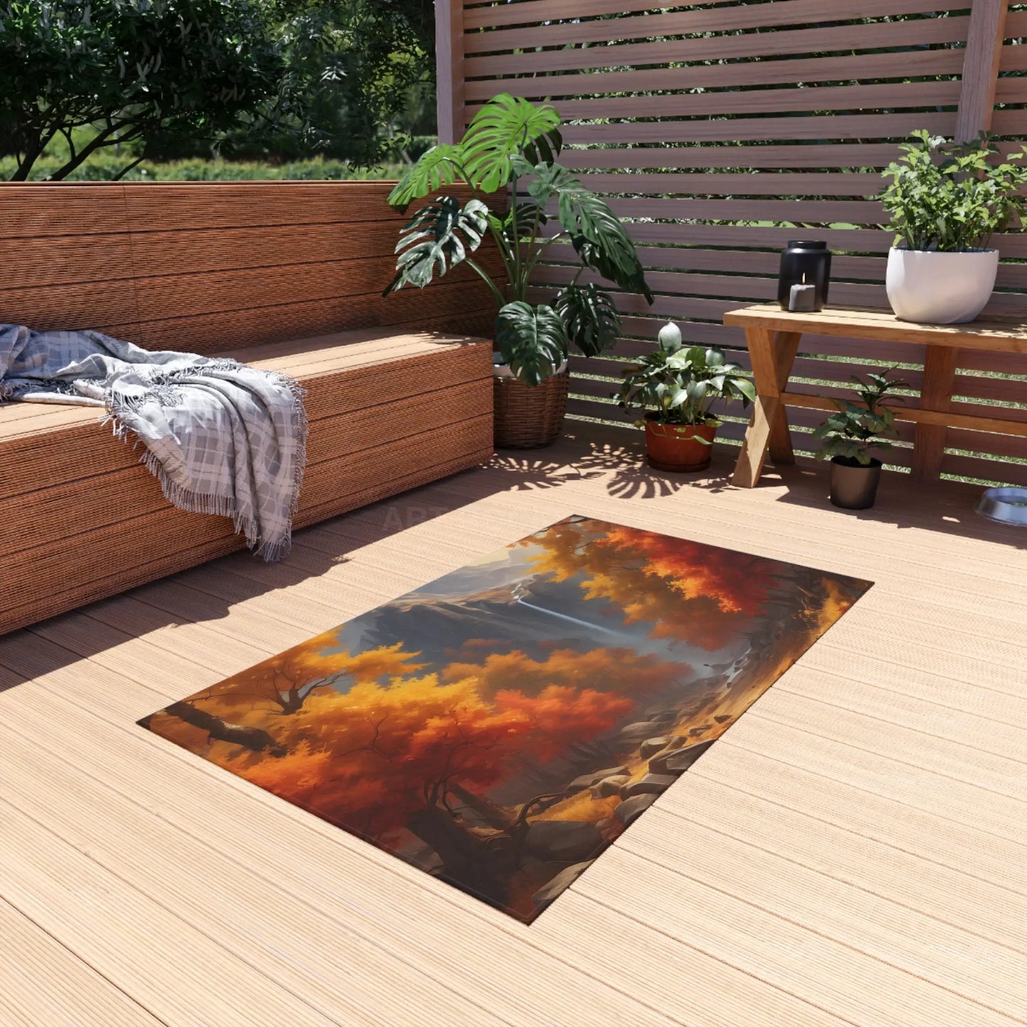 Fall Trees Autumn Landscape Outdoor Rug Nature Decor Patio Mat Camping Accessory Fall Home Decoration Outdoor Gathering