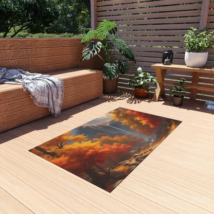 Fall Trees Autumn Landscape Outdoor Rug Nature Decor Patio Mat Camping Accessory Fall Home Decoration Outdoor Gathering