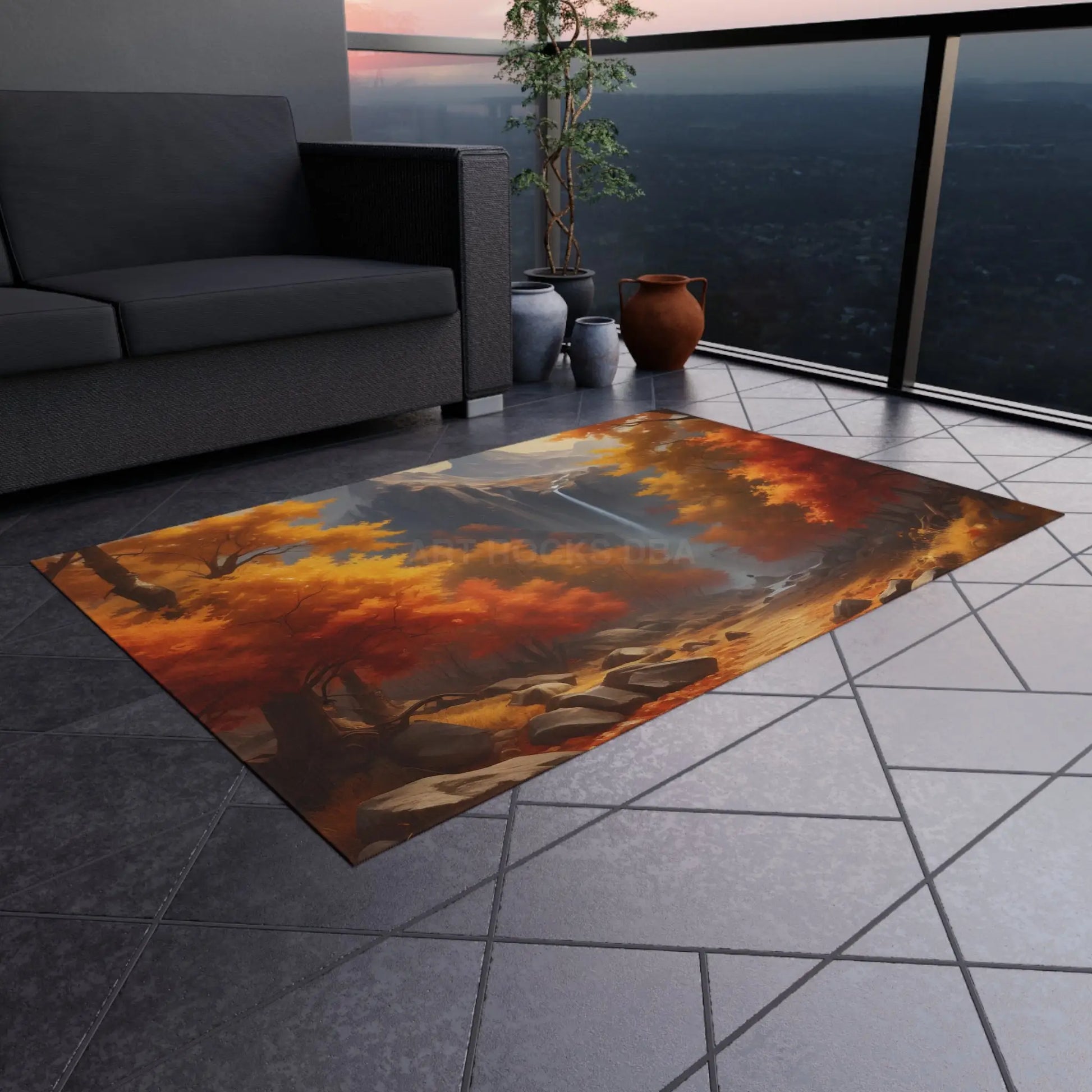 Fall Trees Autumn Landscape Outdoor Rug Nature Decor Patio Mat Camping Accessory Fall Home Decoration Outdoor Gathering