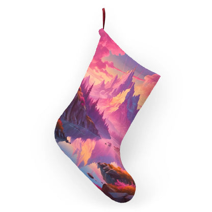 Fantasy Mountain Christmas Stocking — Pink Sunset Castle Holiday Stocking - One size - Home Decor