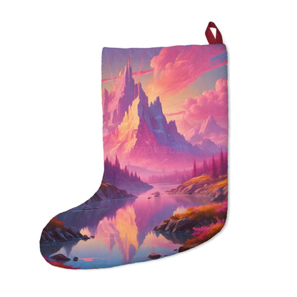 Fantasy Mountain Christmas Stocking — Pink Sunset Castle Holiday Stocking - One size - Home Decor