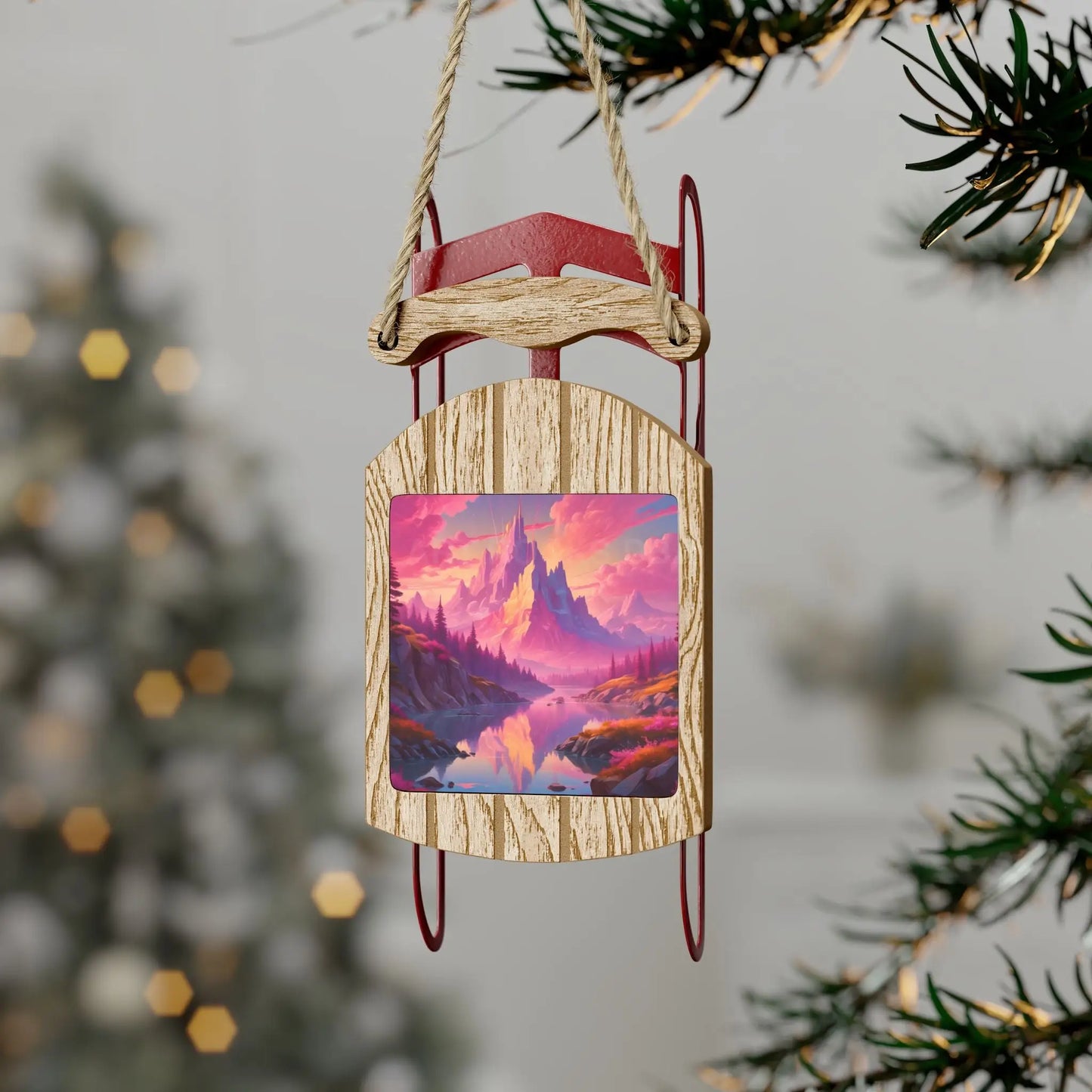 Fantasy Mountain Sled Ornament — Winter Ski Lodge Holiday Decoration - 2.1’’ × 4.6’’ / 1 pc - Home Decor