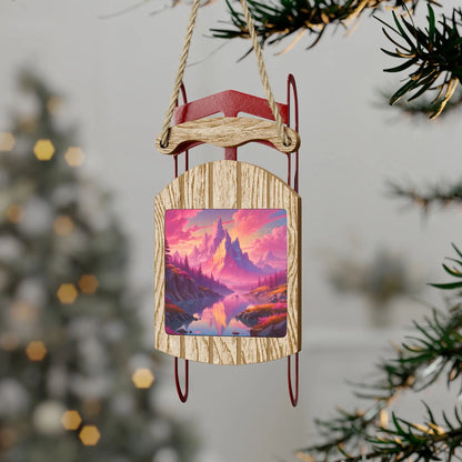 Fantasy Mountain Sled Ornament — Winter Ski Lodge Holiday Decoration - 2.1’’ × 4.6’’ / 1 pc - Home Decor