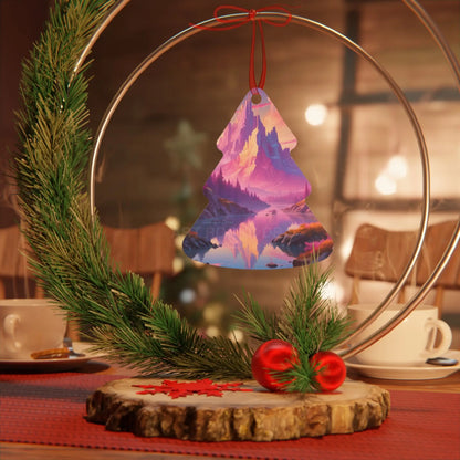 Fantasy Mountain Sunset Metal Ornament — Scenic Landscape Holiday Decoration - Home Decor