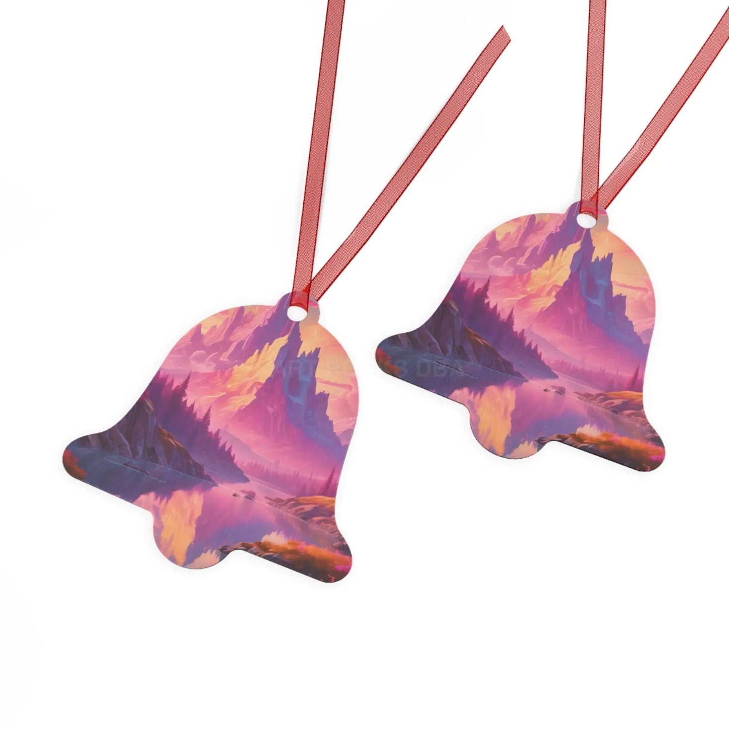 Fantasy Mountain Sunset Metal Ornament — Scenic Landscape Holiday Decoration - Home Decor