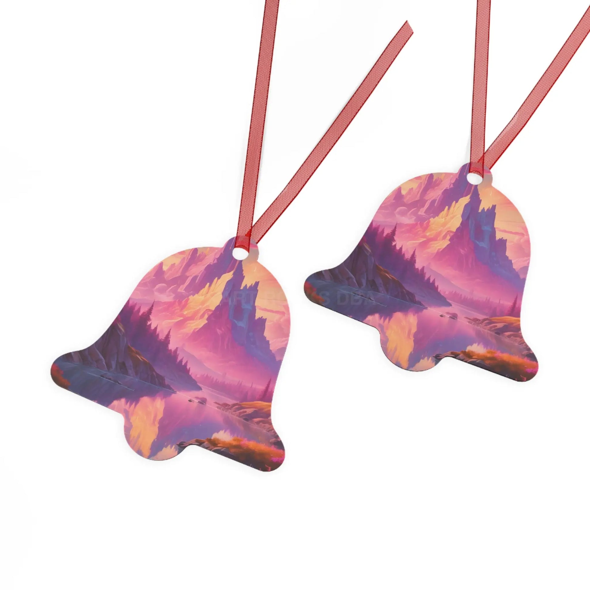 Fantasy Mountain Sunset Metal Ornament — Scenic Landscape Holiday Decoration - Home Decor