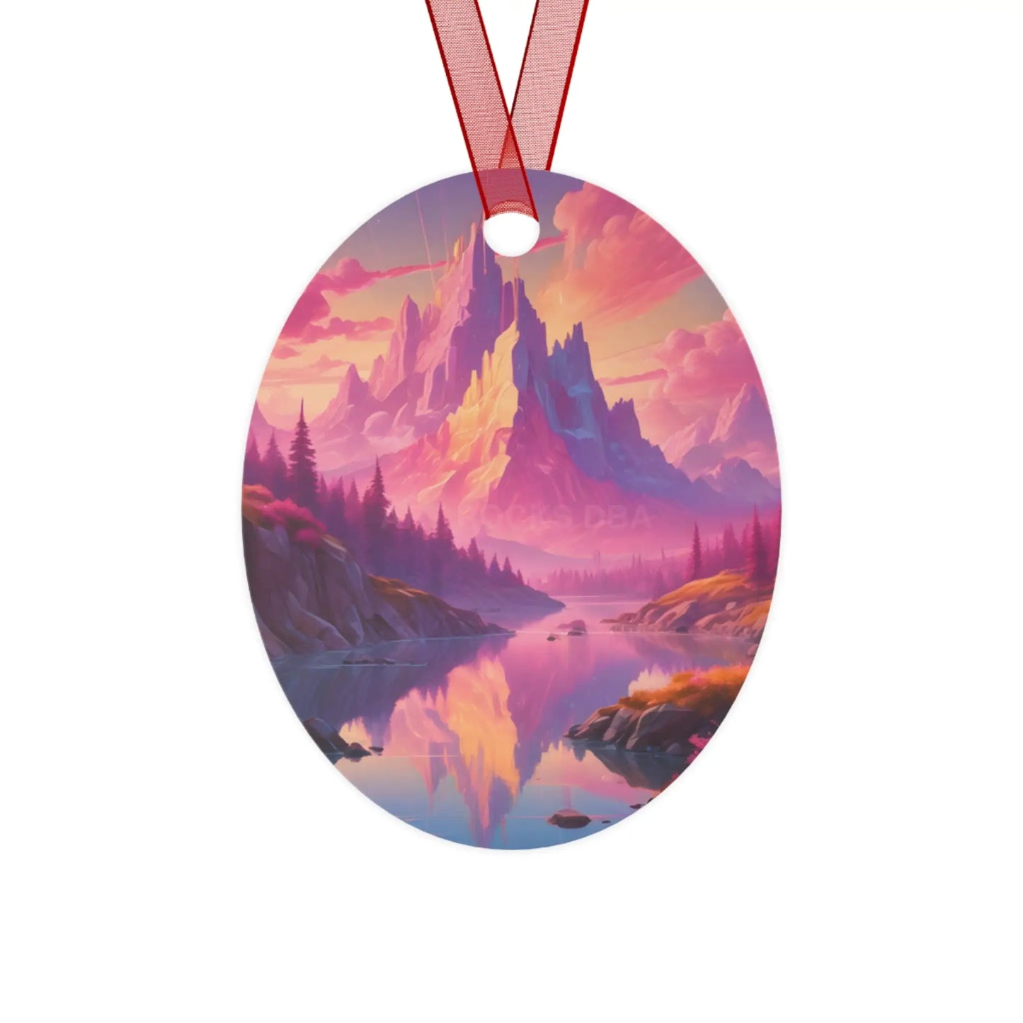 Fantasy Mountain Sunset Metal Ornament — Scenic Landscape Holiday Decoration - Oval / One Size - Home Decor