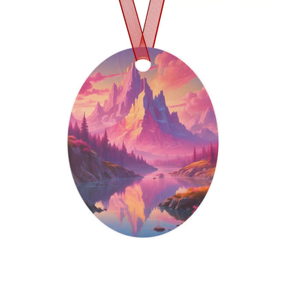 Fantasy Mountain Sunset Metal Ornament — Scenic Landscape Holiday Decoration - Oval / One Size - Home Decor