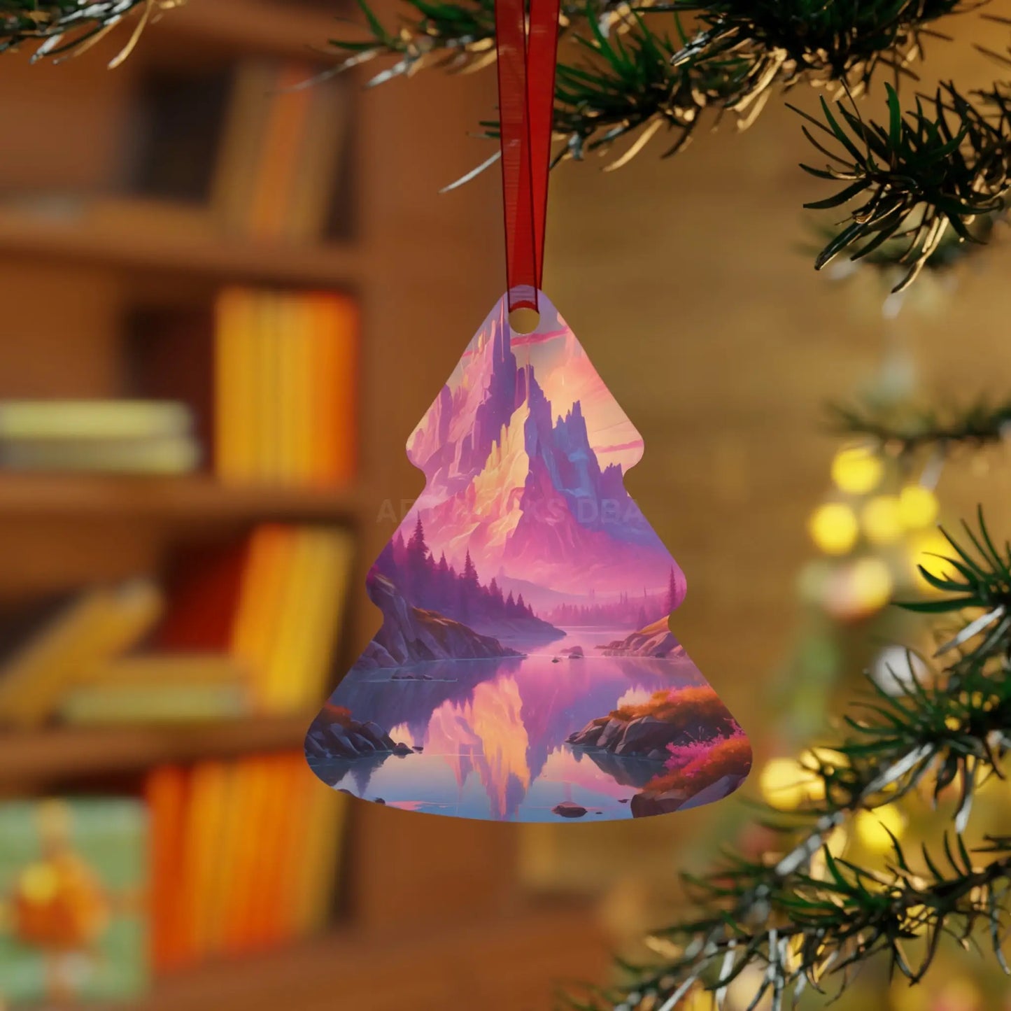 Fantasy Mountain Sunset Metal Ornament — Scenic Landscape Holiday Decoration - Tree / One Size - Home Decor