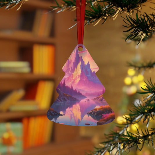 Fantasy Mountain Sunset Metal Ornament — Scenic Landscape Holiday Decoration - Tree / One Size - Home Decor
