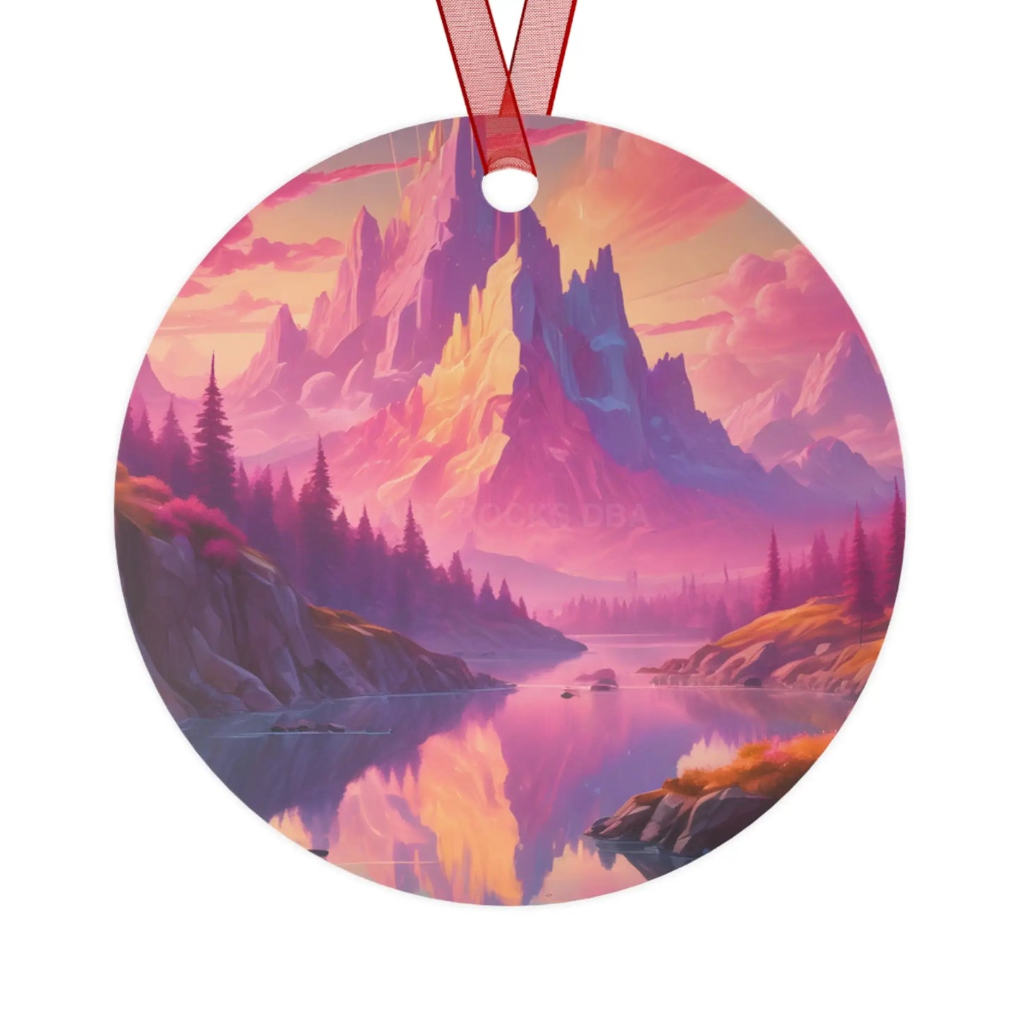Fantasy Mountain Sunset Metal Ornament — Scenic Landscape Holiday Decoration - Round / One Size - Home Decor