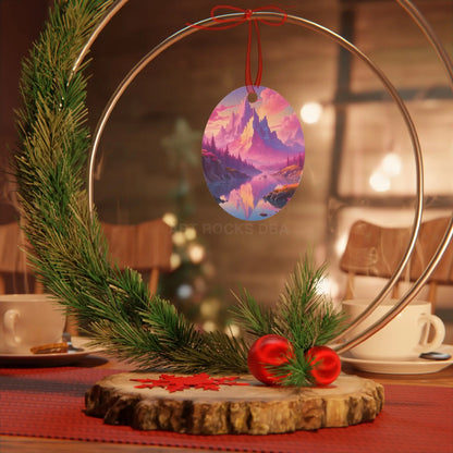 Fantasy Mountain Sunset Metal Ornament — Scenic Landscape Holiday Decoration - Home Decor