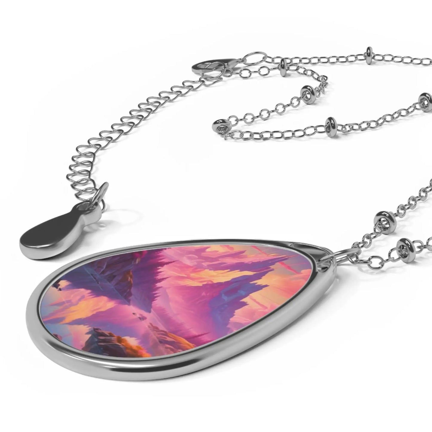 Fantasy Pink Mountains Oval Necklace - One Size / Silver - Accessories