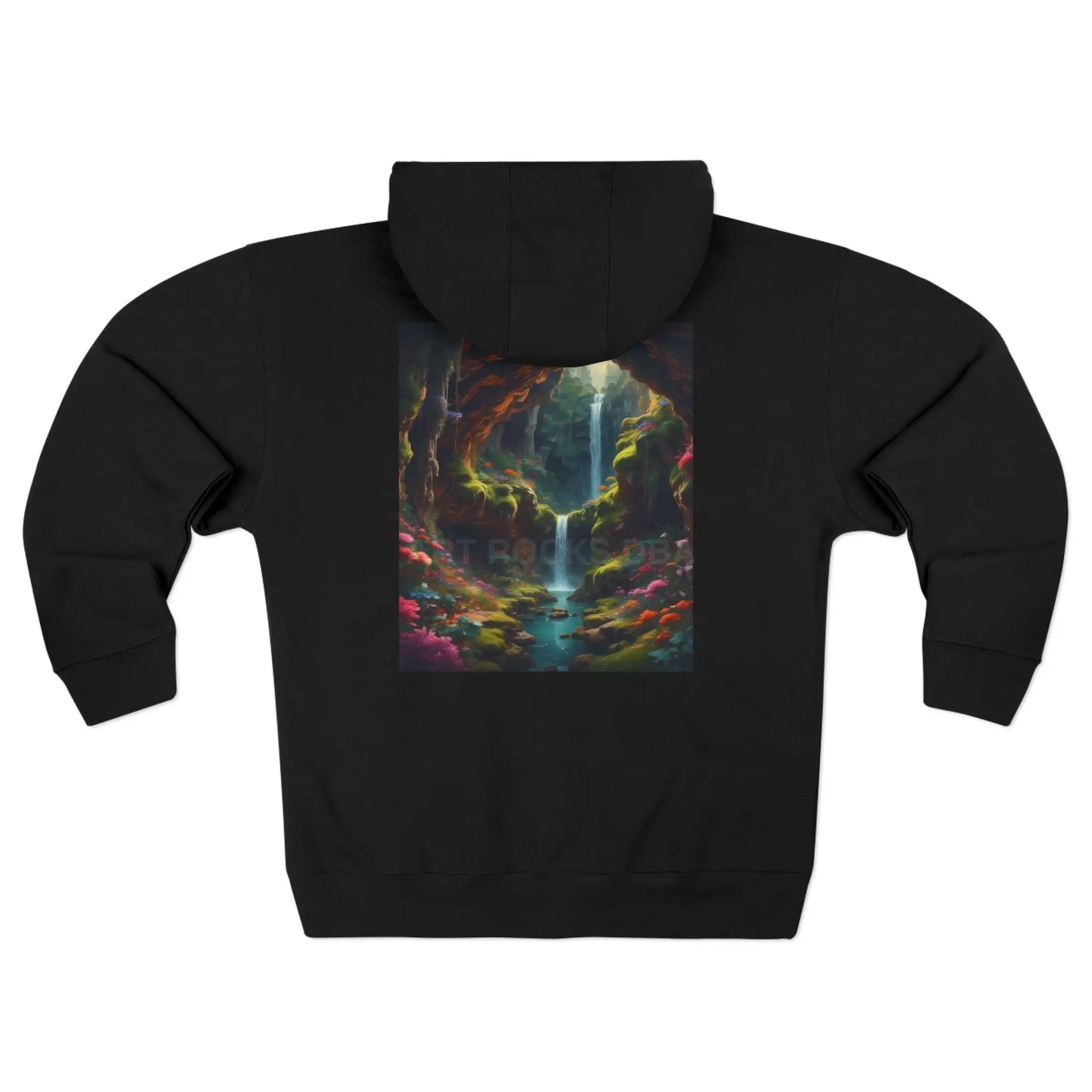 Fantasy Secret Underground Waterfall Cave Painting Style Zip-Up Sweatshirt - XS / Black - Hoodie