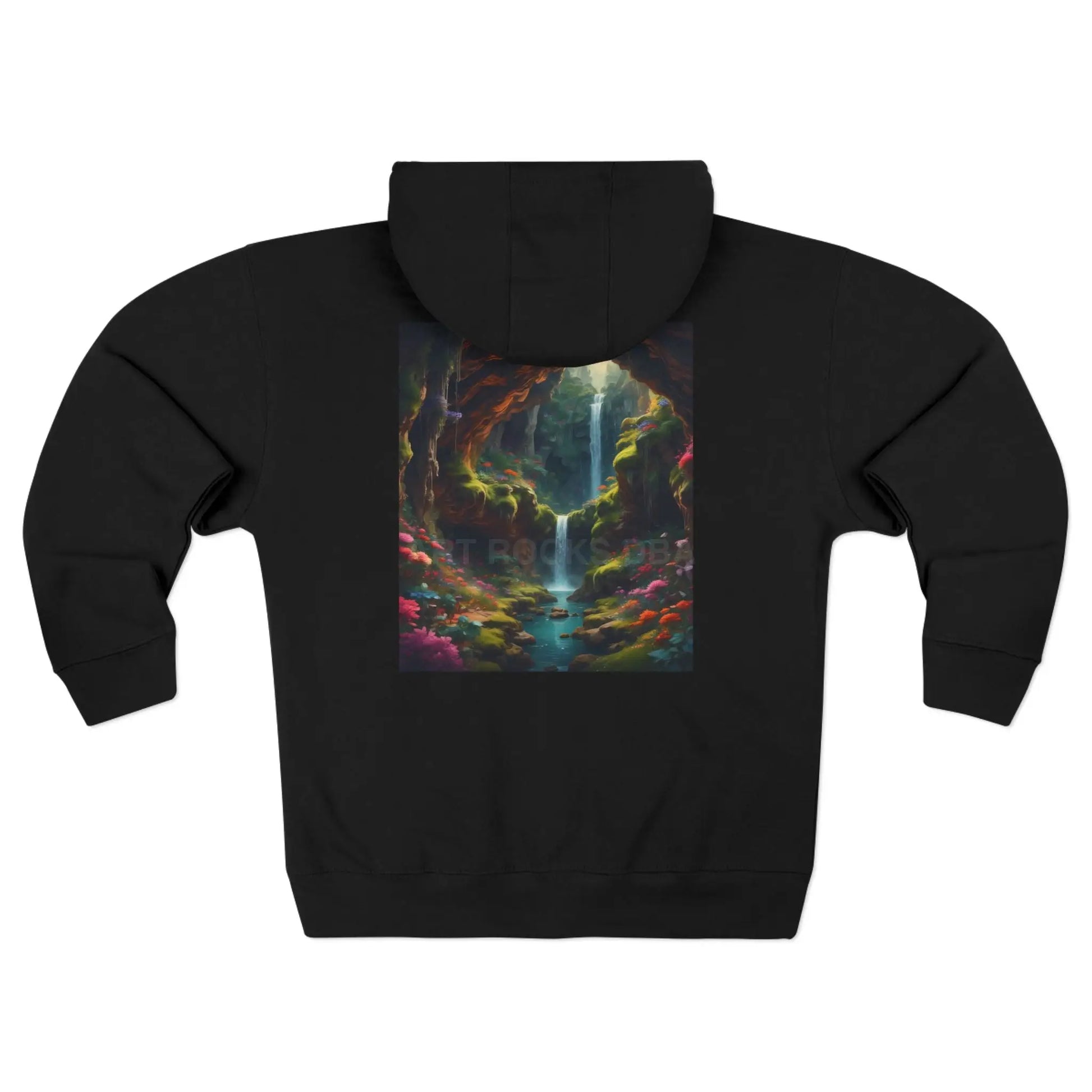 Fantasy Secret Underground Waterfall Cave Painting Style Zip-Up Sweatshirt - XS / Black - Hoodie