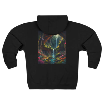 Fantasy Secret Underground Waterfall Cave Painting Style Zip-Up Sweatshirt - XS / Black - Hoodie