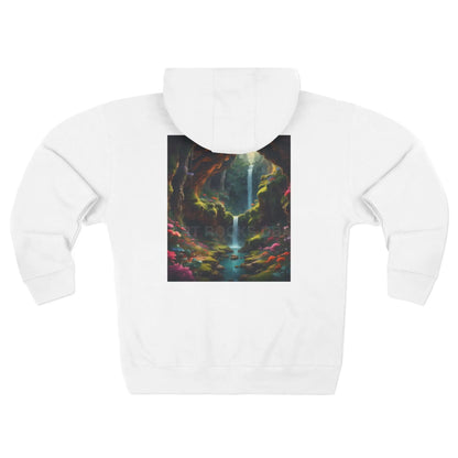 Fantasy Secret Underground Waterfall Cave Painting Style Zip-Up Sweatshirt - XS / White - Hoodie