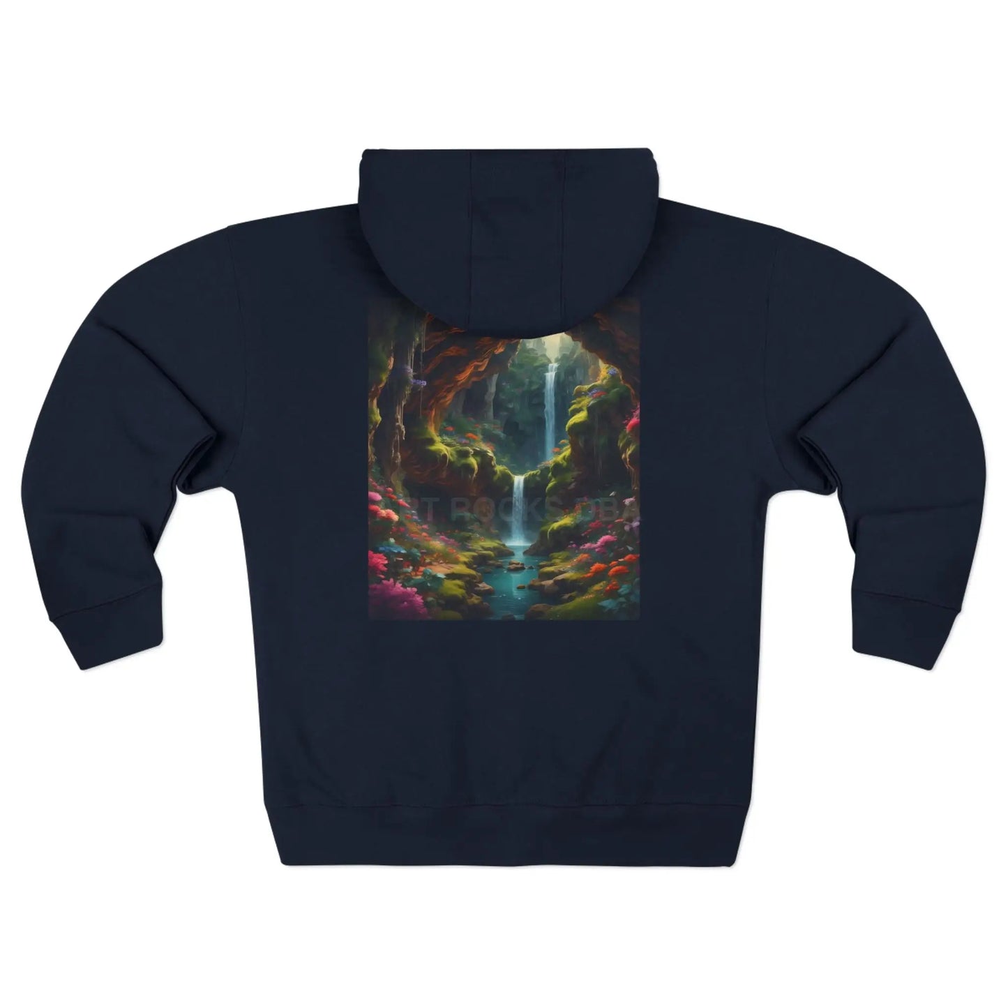 Fantasy Secret Underground Waterfall Cave Painting Style Zip-Up Sweatshirt - XS / Navy - Hoodie