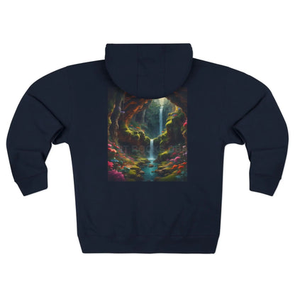 Fantasy Secret Underground Waterfall Cave Painting Style Zip-Up Sweatshirt - XS / Navy - Hoodie