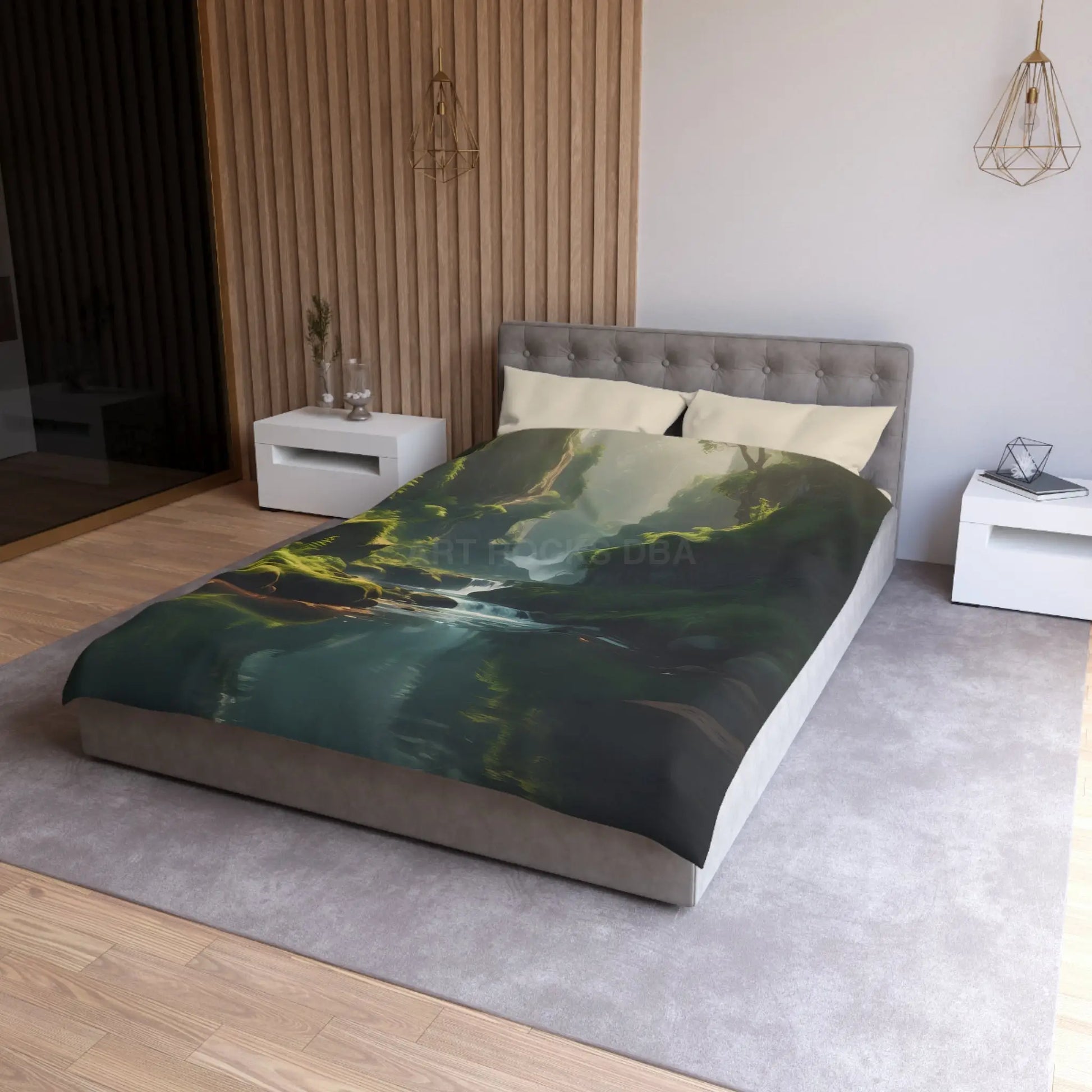 Fern Filled Canyon Microfiber Duvet Cover - Tranquil River Landscape for Cozy Bedrooms - Home Decor