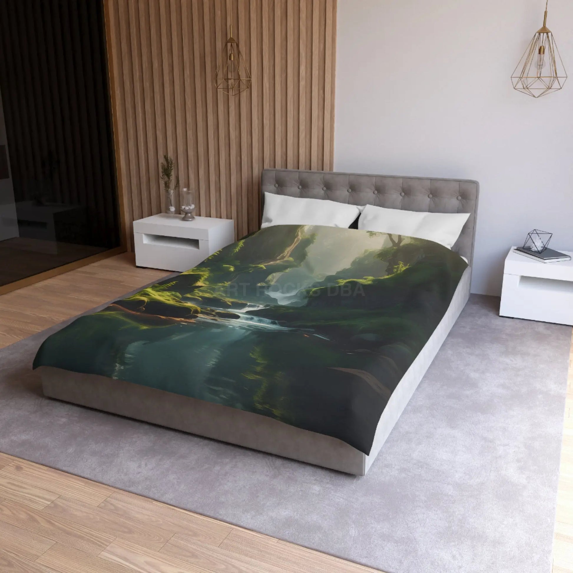Fern Filled Canyon Microfiber Duvet Cover - Tranquil River Landscape for Cozy Bedrooms - Home Decor