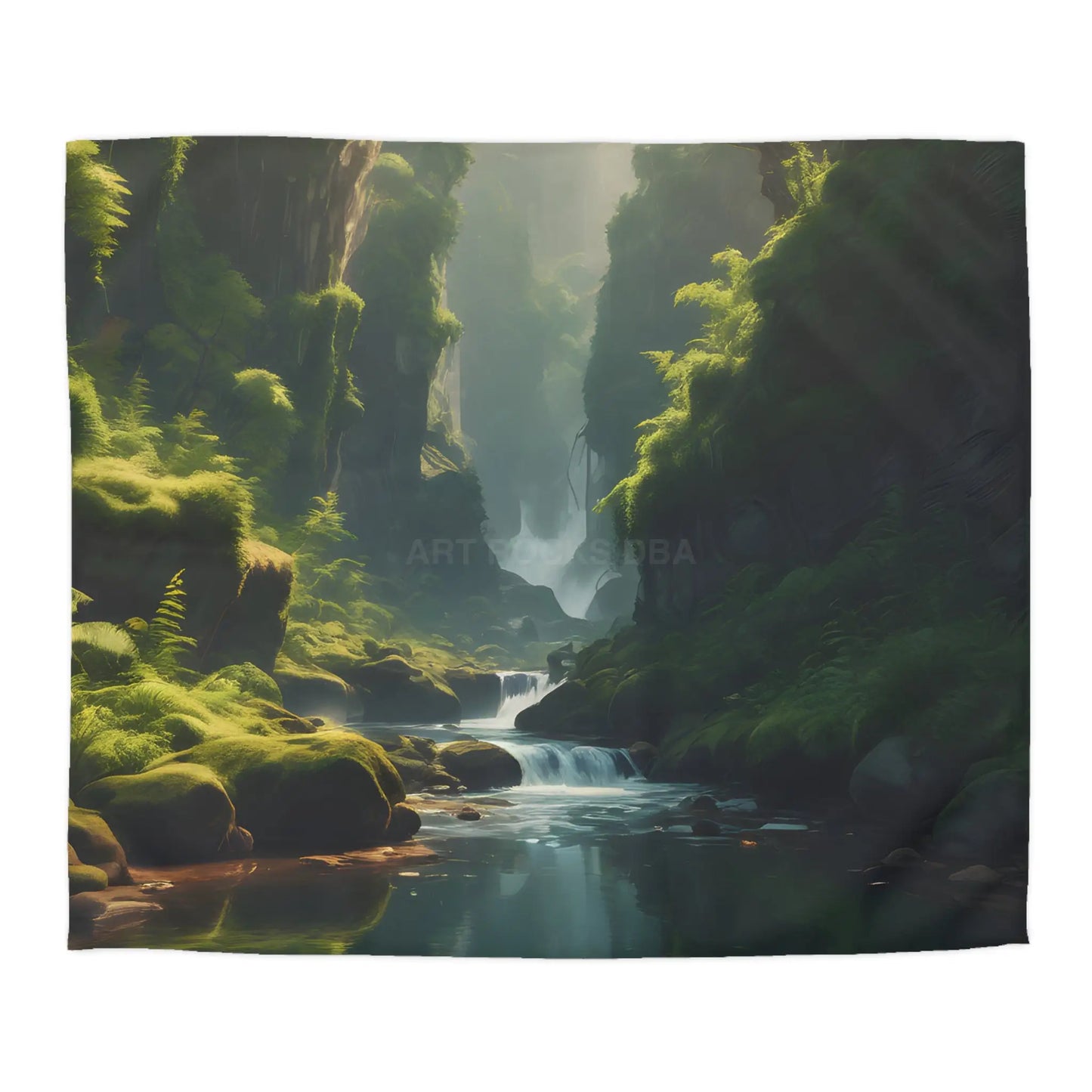 Fern Filled Canyon Microfiber Duvet Cover - Tranquil River Landscape for Cozy Bedrooms - King / Cream - Home Decor
