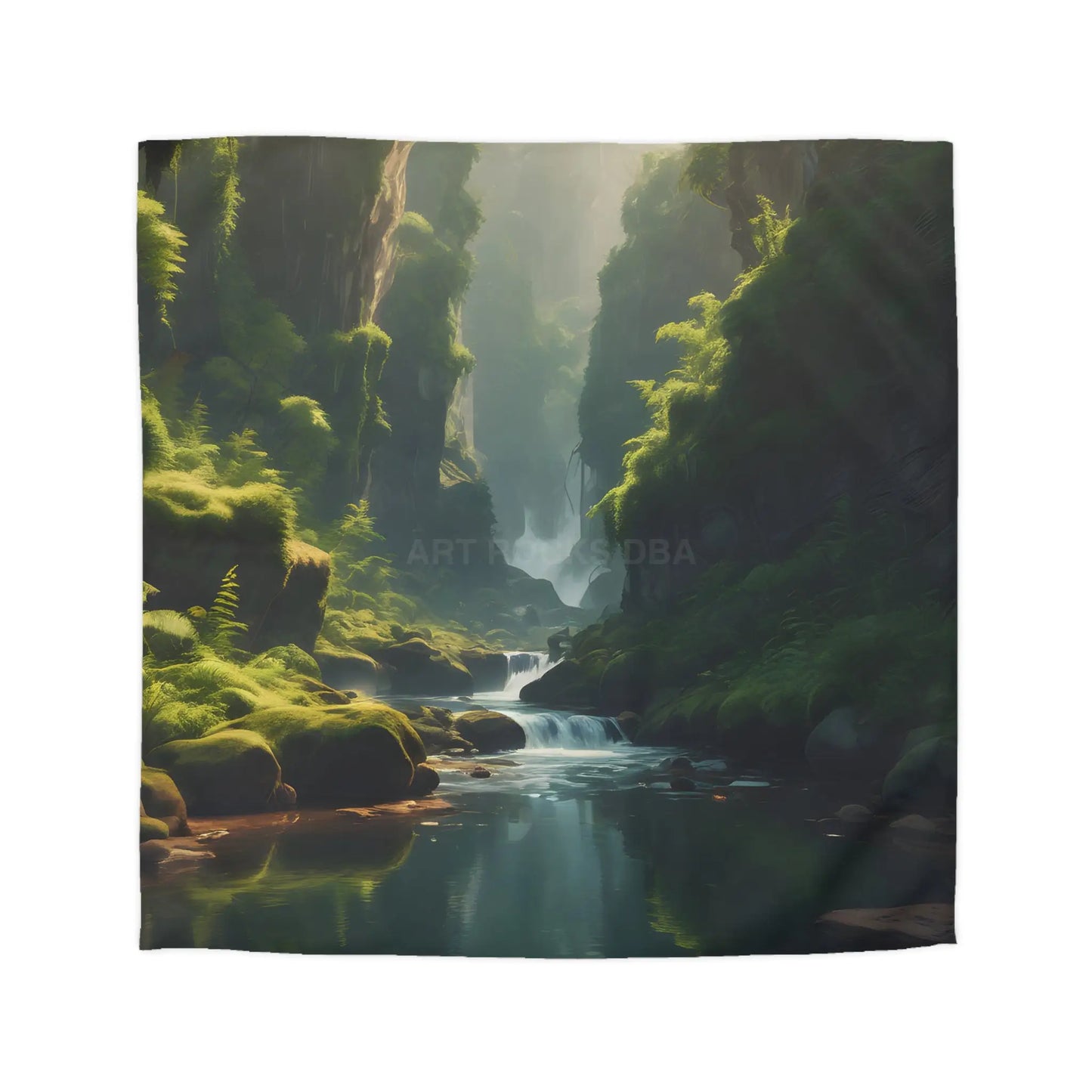 Fern Filled Canyon Microfiber Duvet Cover - Tranquil River Landscape for Cozy Bedrooms - Queen / White - Home Decor