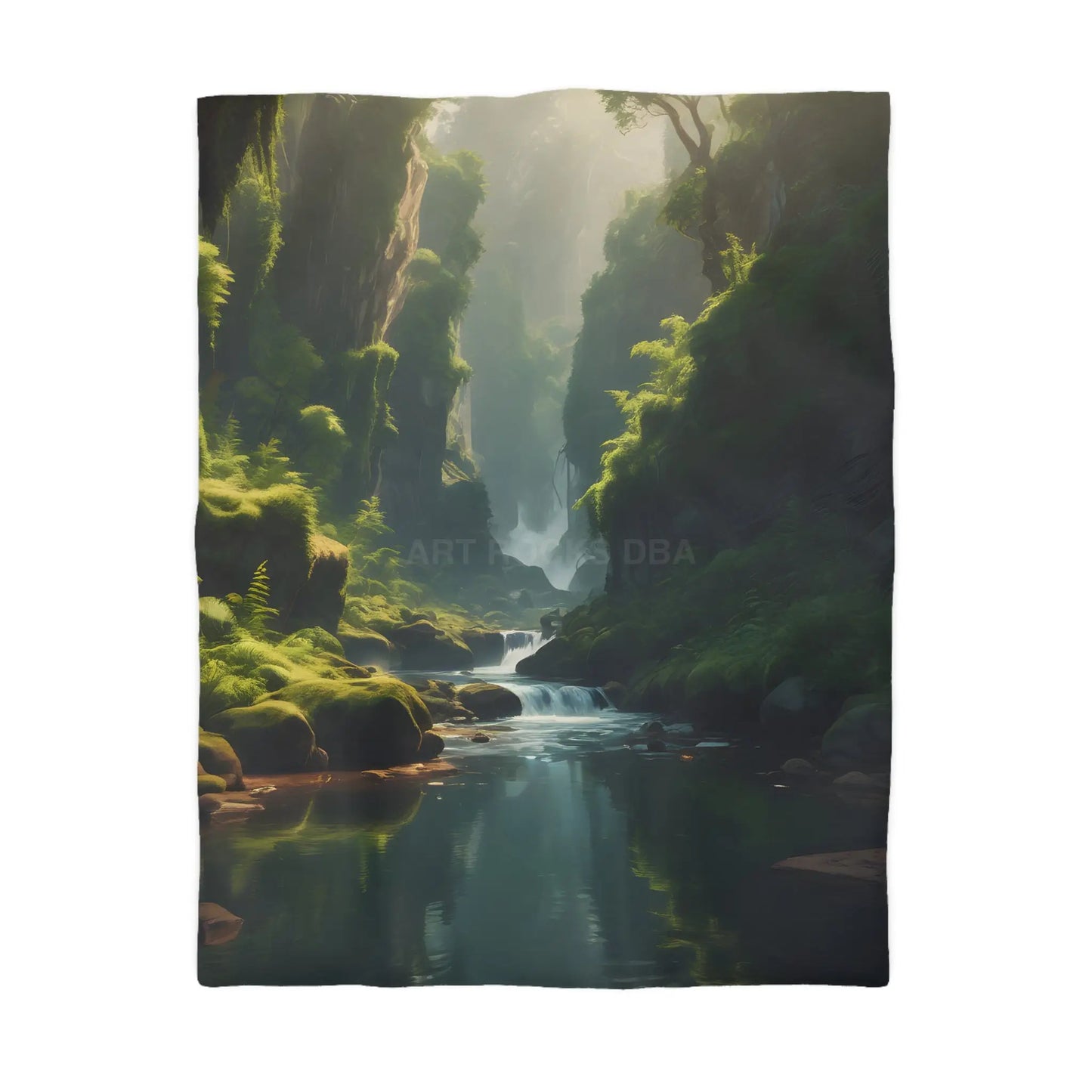 Fern Filled Canyon Microfiber Duvet Cover - Tranquil River Landscape for Cozy Bedrooms - Twin / White - Home Decor