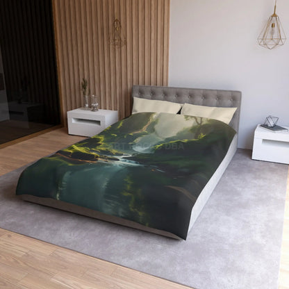 Fern Filled Canyon Microfiber Duvet Cover - Tranquil River Landscape for Cozy Bedrooms - Home Decor
