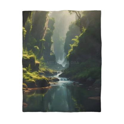 Fern Filled Canyon Microfiber Duvet Cover - Tranquil River Landscape for Cozy Bedrooms - Home Decor