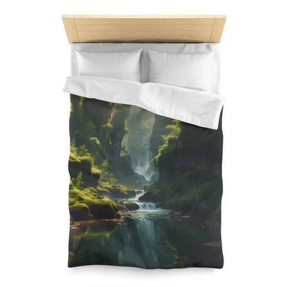 Fern Filled Canyon Microfiber Duvet Cover - Tranquil River Landscape for Cozy Bedrooms - Home Decor